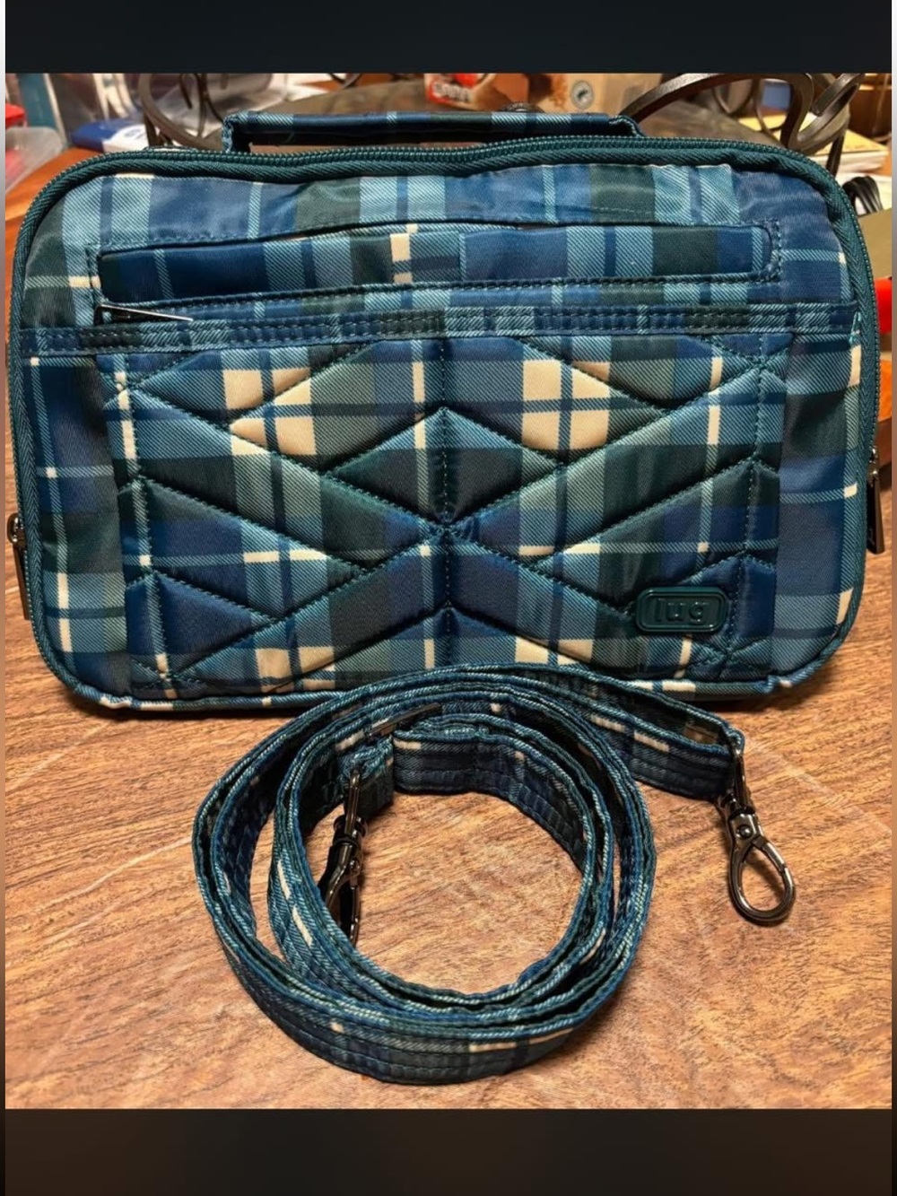 LUG NWOT Scoop 2 Crossbody / Shoulder Bag / Top Handle Bag - Flannel Plaid Navy